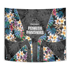 Penrith Panthers Tapestry Tropical Hibiscus Floral Pattern With Black And Grey Accents
