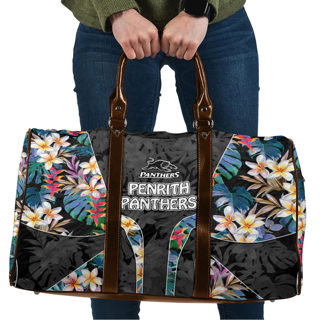 Penrith Panthers Travel Bag Tropical Hibiscus Floral Pattern With Black And Grey Accents