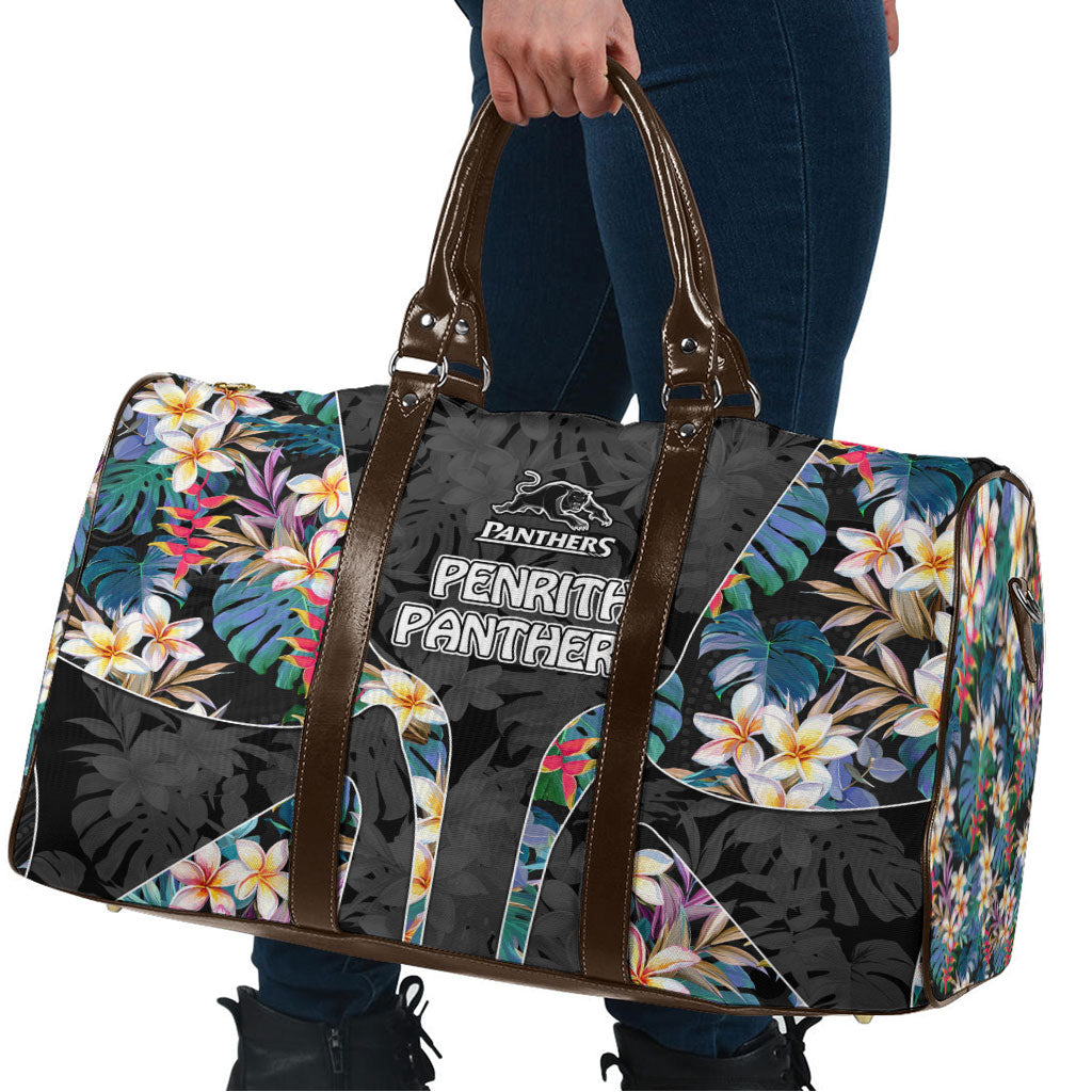 Penrith Panthers Travel Bag Tropical Hibiscus Floral Pattern With Black And Grey Accents