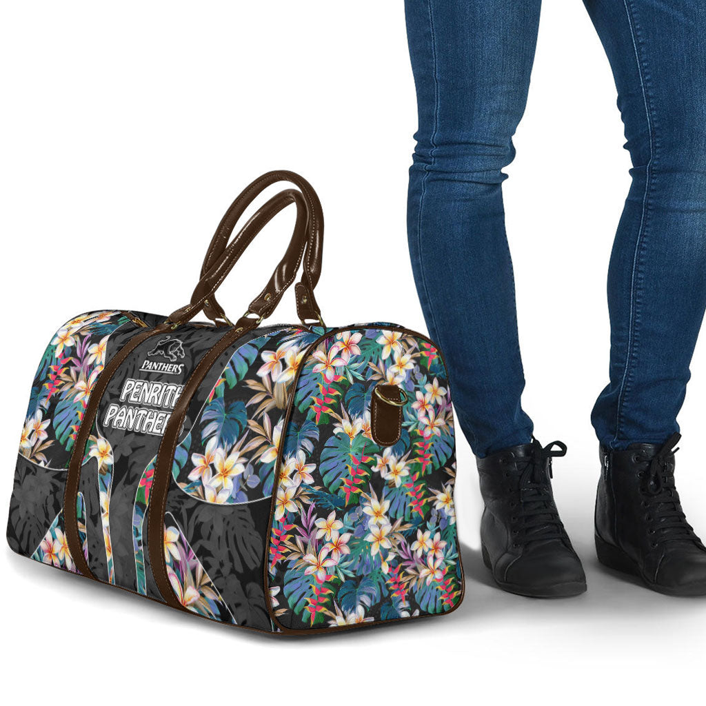 Penrith Panthers Travel Bag Tropical Hibiscus Floral Pattern With Black And Grey Accents