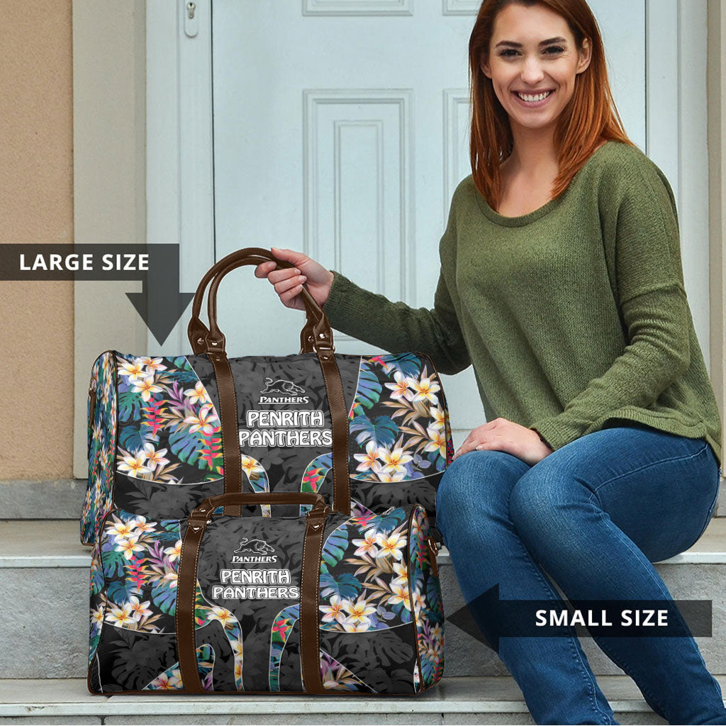 Penrith Panthers Travel Bag Tropical Hibiscus Floral Pattern With Black And Grey Accents