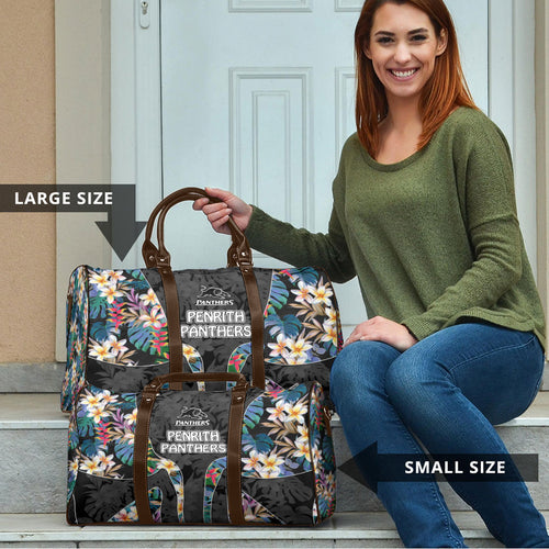 Penrith Panthers Travel Bag Tropical Hibiscus Floral Pattern With Black And Grey Accents