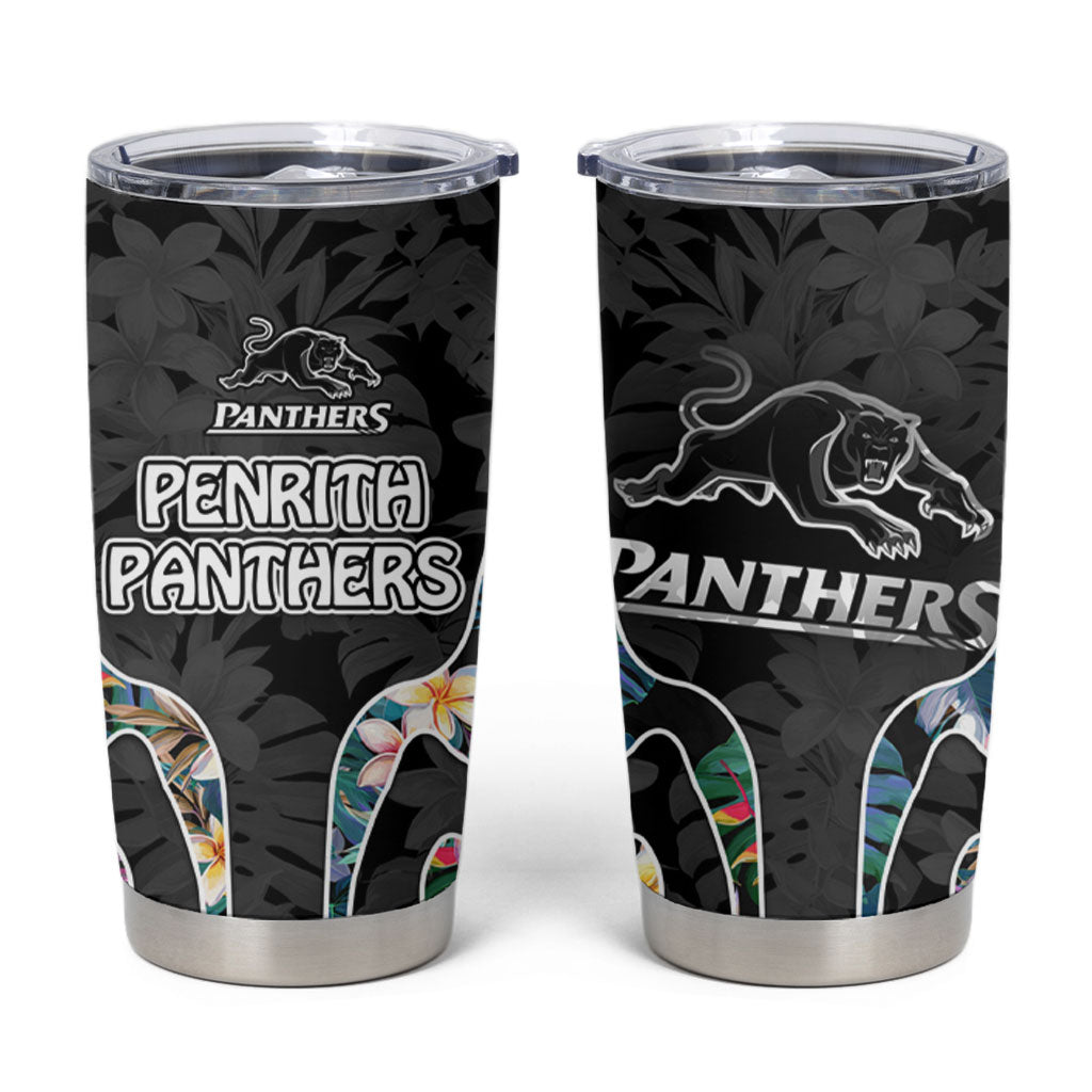 Penrith Panthers Tumbler Cup Tropical Hibiscus Floral Pattern With Black And Grey Accents
