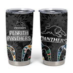 Penrith Panthers Tumbler Cup Tropical Hibiscus Floral Pattern With Black And Grey Accents