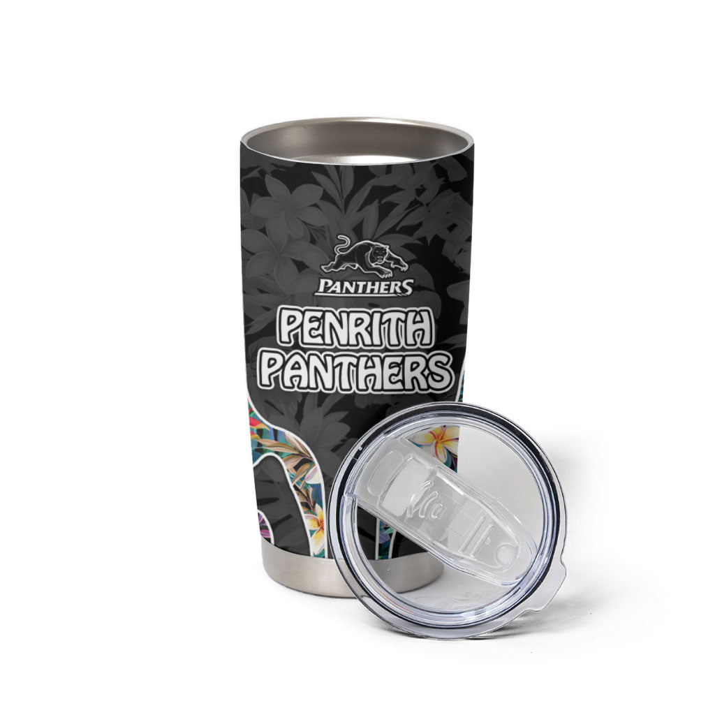 Penrith Panthers Tumbler Cup Tropical Hibiscus Floral Pattern With Black And Grey Accents