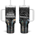 Penrith Panthers Tumbler With Handle Tropical Hibiscus Floral Pattern With Black And Grey Accents