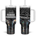 Penrith Panthers Tumbler With Handle Tropical Hibiscus Floral Pattern With Black And Grey Accents