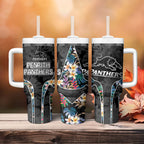 Penrith Panthers Tumbler With Handle Tropical Hibiscus Floral Pattern With Black And Grey Accents