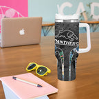 Penrith Panthers Tumbler With Handle Tropical Hibiscus Floral Pattern With Black And Grey Accents