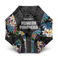 Penrith Panthers Umbrella Tropical Hibiscus Floral Pattern With Black And Grey Accents