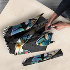Penrith Panthers Umbrella Tropical Hibiscus Floral Pattern With Black And Grey Accents