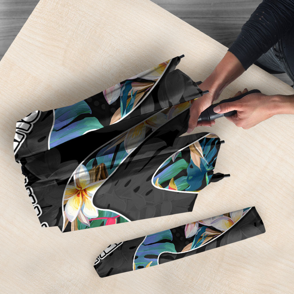 Penrith Panthers Umbrella Tropical Hibiscus Floral Pattern With Black And Grey Accents