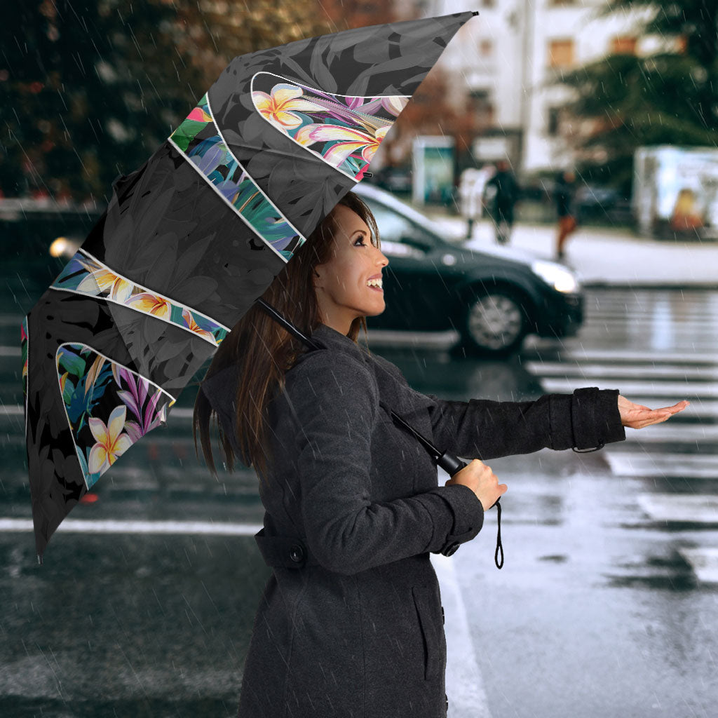 Penrith Panthers Umbrella Tropical Hibiscus Floral Pattern With Black And Grey Accents