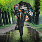 Penrith Panthers Umbrella Tropical Hibiscus Floral Pattern With Black And Grey Accents