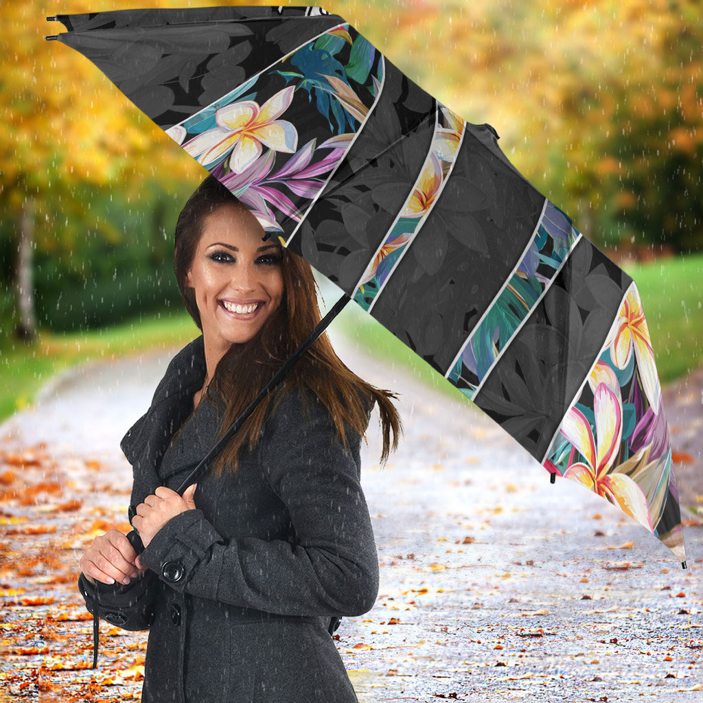 Penrith Panthers Umbrella Tropical Hibiscus Floral Pattern With Black And Grey Accents