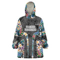 Penrith Panthers Wearable Blanket Hoodie Tropical Hibiscus Floral Pattern With Black And Grey Accents
