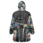 Penrith Panthers Wearable Blanket Hoodie Tropical Hibiscus Floral Pattern With Black And Grey Accents