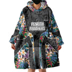 Penrith Panthers Wearable Blanket Hoodie Tropical Hibiscus Floral Pattern With Black And Grey Accents