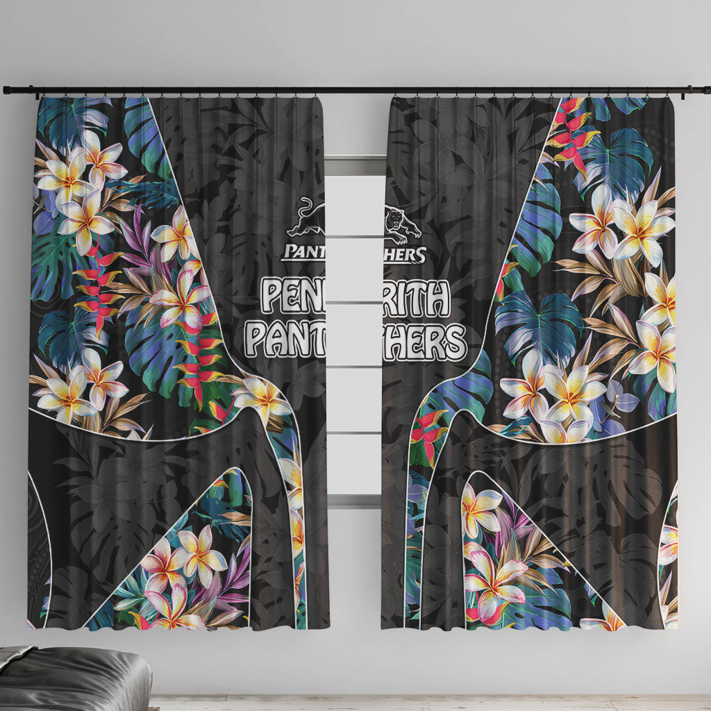 Penrith Panthers Window Curtain Tropical Hibiscus Floral Pattern With Black And Grey Accents