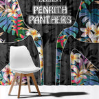 Penrith Panthers Window Curtain Tropical Hibiscus Floral Pattern With Black And Grey Accents