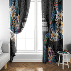 Penrith Panthers Window Curtain Tropical Hibiscus Floral Pattern With Black And Grey Accents