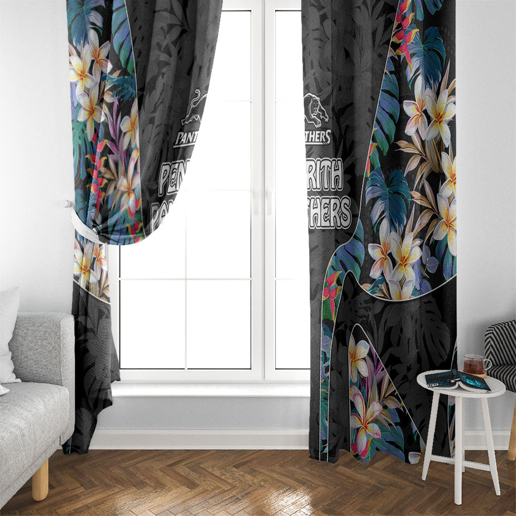 Penrith Panthers Window Curtain Tropical Hibiscus Floral Pattern With Black And Grey Accents