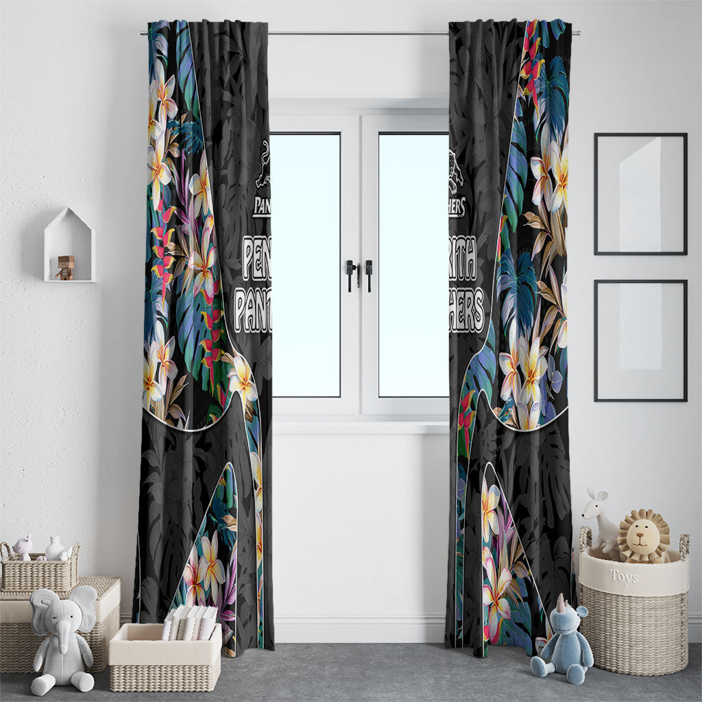 Penrith Panthers Window Curtain Tropical Hibiscus Floral Pattern With Black And Grey Accents