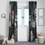 Penrith Panthers Window Curtain Tropical Hibiscus Floral Pattern With Black And Grey Accents