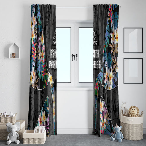 Penrith Panthers Window Curtain Tropical Hibiscus Floral Pattern With Black And Grey Accents