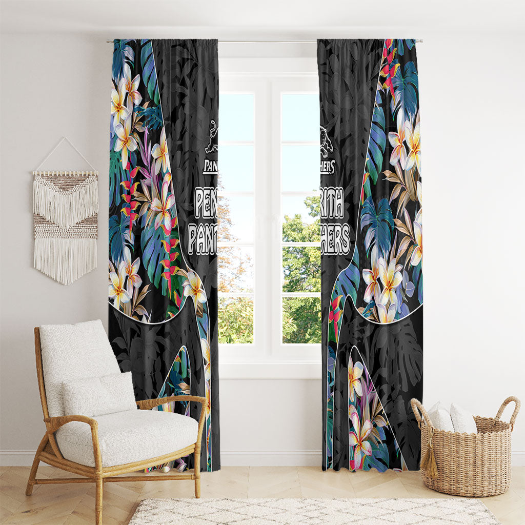 Penrith Panthers Window Curtain Tropical Hibiscus Floral Pattern With Black And Grey Accents