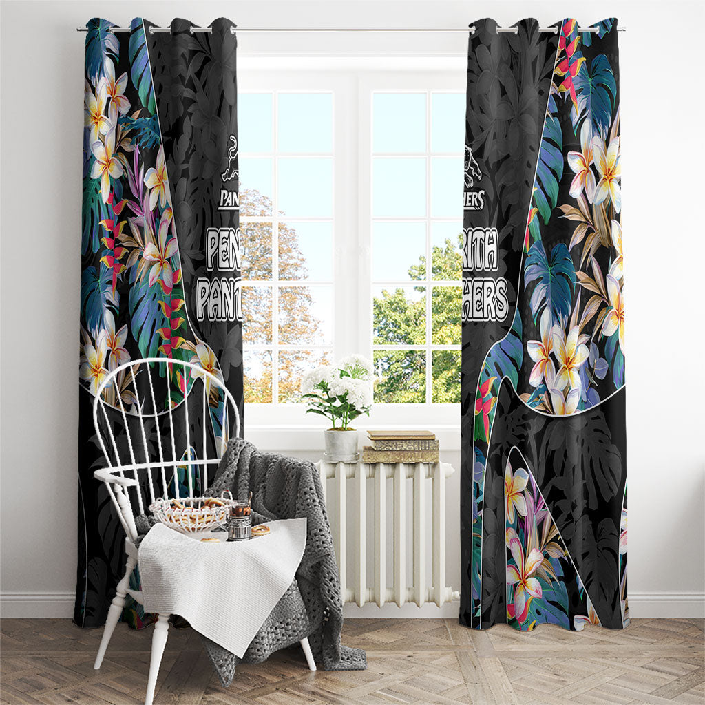 Penrith Panthers Window Curtain Tropical Hibiscus Floral Pattern With Black And Grey Accents