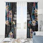 Penrith Panthers Window Curtain Tropical Hibiscus Floral Pattern With Black And Grey Accents