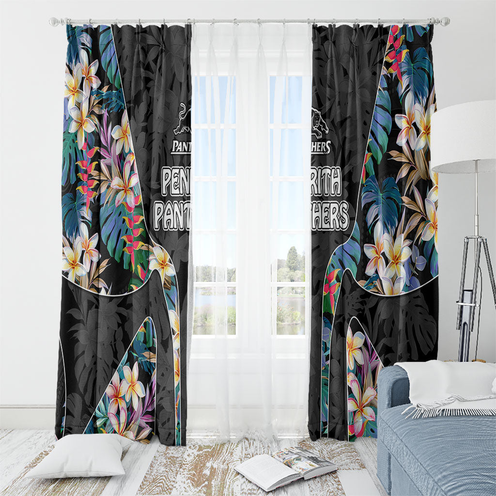 Penrith Panthers Window Curtain Tropical Hibiscus Floral Pattern With Black And Grey Accents