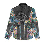 Penrith Panthers Women Casual Shirt Tropical Hibiscus Floral Pattern With Black And Grey Accents