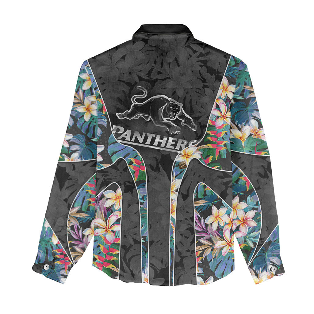 Penrith Panthers Women Casual Shirt Tropical Hibiscus Floral Pattern With Black And Grey Accents