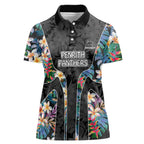 Penrith Panthers Women Polo Shirt Tropical Hibiscus Floral Pattern With Black And Grey Accents