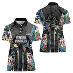Penrith Panthers Women Polo Shirt Tropical Hibiscus Floral Pattern With Black And Grey Accents