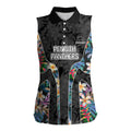 Penrith Panthers Women Sleeveless Polo Shirt Tropical Hibiscus Floral Pattern With Black And Grey Accents