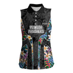 Penrith Panthers Women Sleeveless Polo Shirt Tropical Hibiscus Floral Pattern With Black And Grey Accents