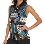 Penrith Panthers Women Sleeveless Polo Shirt Tropical Hibiscus Floral Pattern With Black And Grey Accents