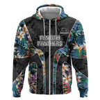 Penrith Panthers Zip Hoodie Tropical Hibiscus Floral Pattern With Black And Grey Accents
