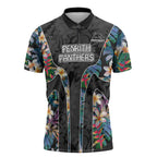 Penrith Panthers Zipper Polo Shirt Tropical Hibiscus Floral Pattern With Black And Grey Accents