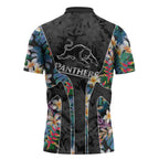 Penrith Panthers Zipper Polo Shirt Tropical Hibiscus Floral Pattern With Black And Grey Accents