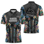Penrith Panthers Zipper Polo Shirt Tropical Hibiscus Floral Pattern With Black And Grey Accents