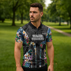 Penrith Panthers Zipper Polo Shirt Tropical Hibiscus Floral Pattern With Black And Grey Accents