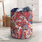 Dolphins Laundry Basket Tropical Hibiscus Floral Pattern With Red And White Accents