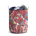 Dolphins Laundry Basket Tropical Hibiscus Floral Pattern With Red And White Accents