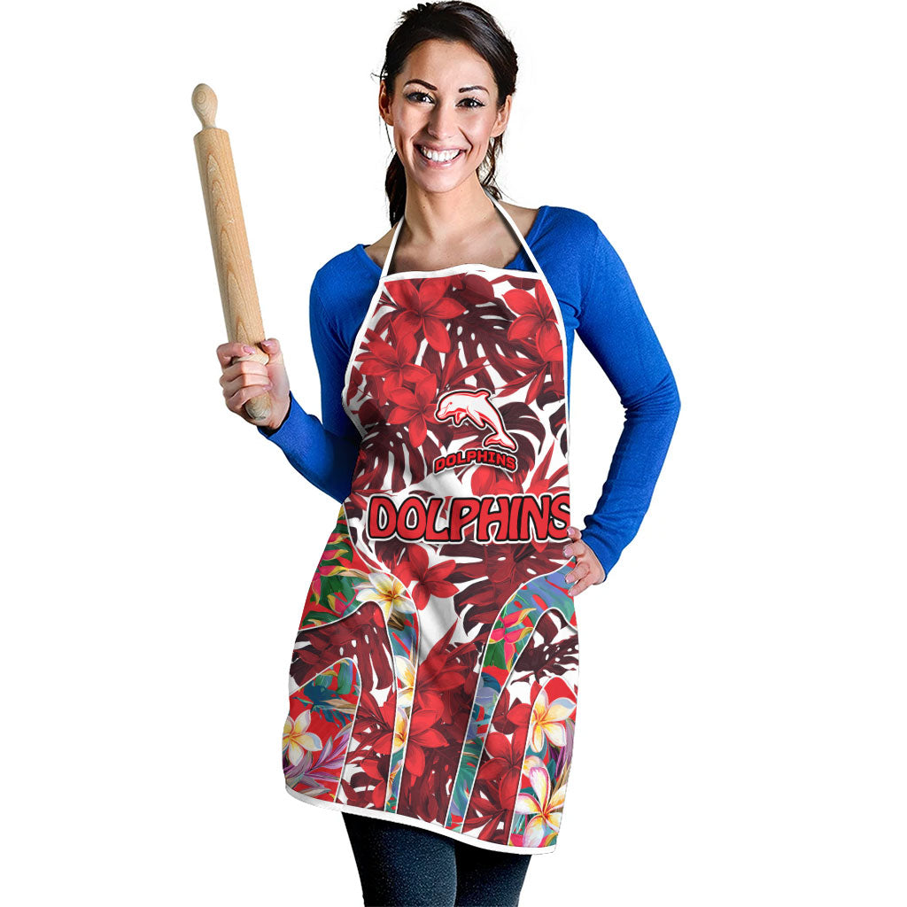 Dolphins Apron Tropical Hibiscus Floral Pattern With Red And White Accents