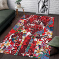 Dolphins Area Rug Tropical Hibiscus Floral Pattern With Red And White Accents