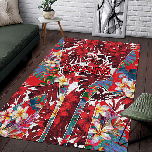 Dolphins Area Rug Tropical Hibiscus Floral Pattern With Red And White Accents